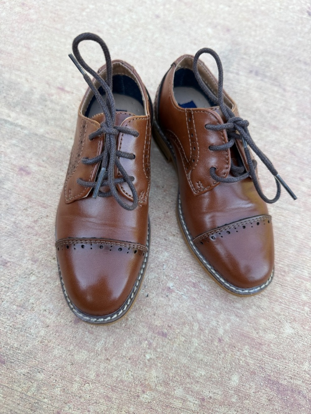 Toddler boy Brown Leather Cap-Toe Lace-Up Dress Shoes